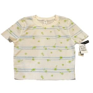 BP Nordstrom Ivory Blue Striped Daisy Floral Waffle Knit Tee Cropped‎ Top - M